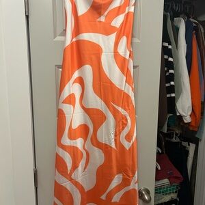 SNYDS Orange and White Abstract Maxi Dress